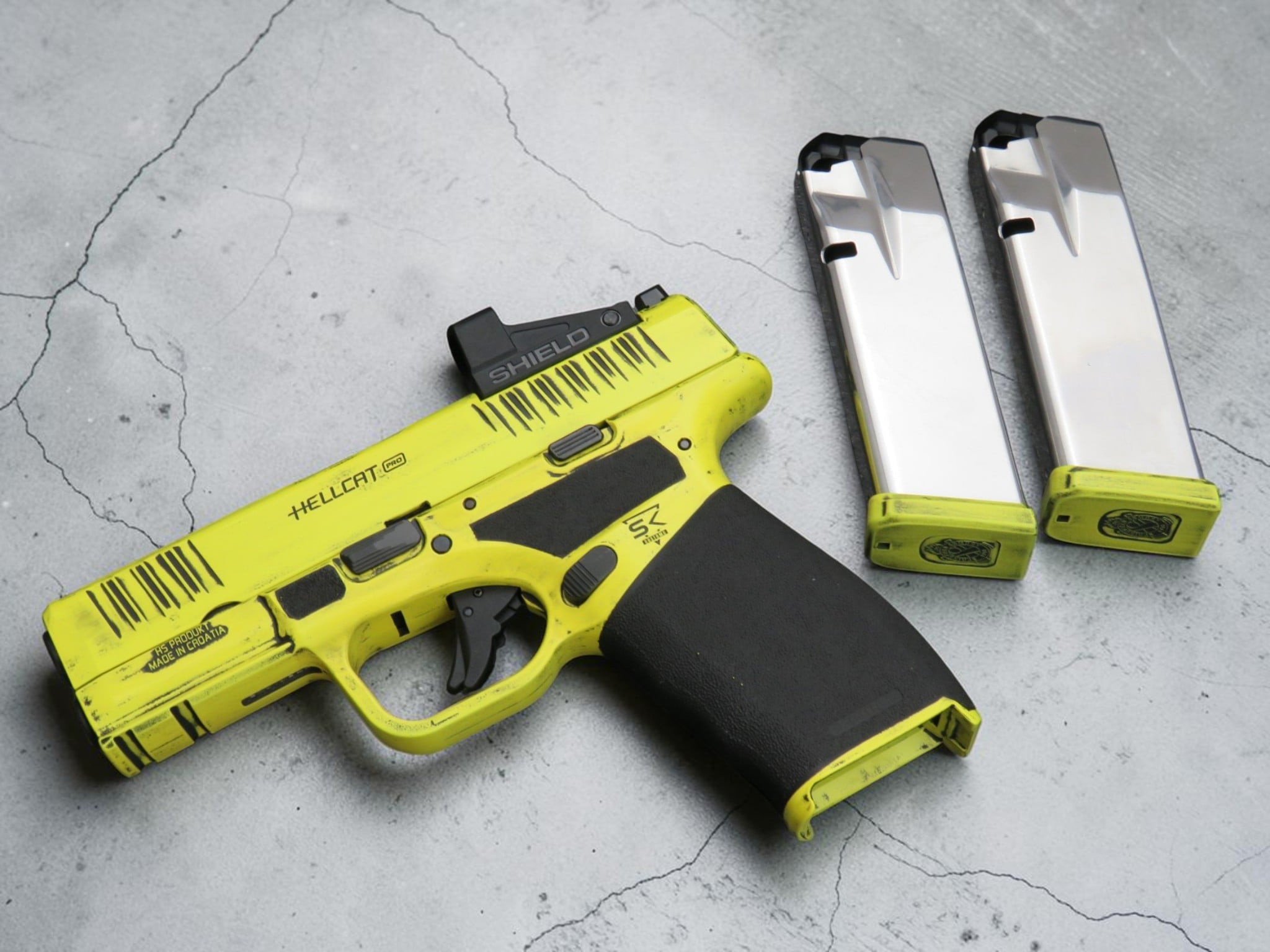 SK Customs Springfield Armory Hellcat Pro OSP Distressed Lemon Zest