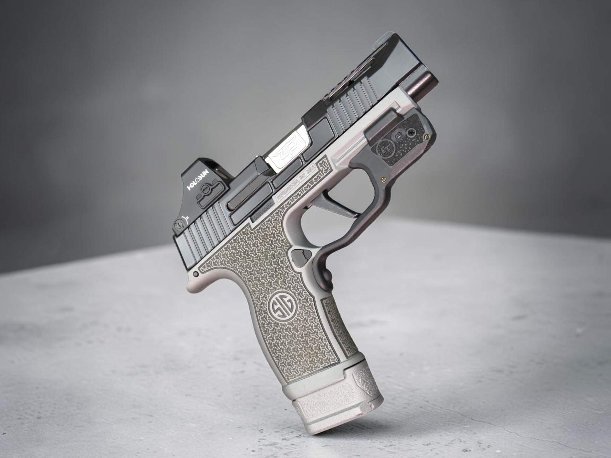 CUSTOM SIG P365XL 9mm Tetris Stipple, Cerakoted, Pic Rail with Optic and Lots of Extras - Image 4