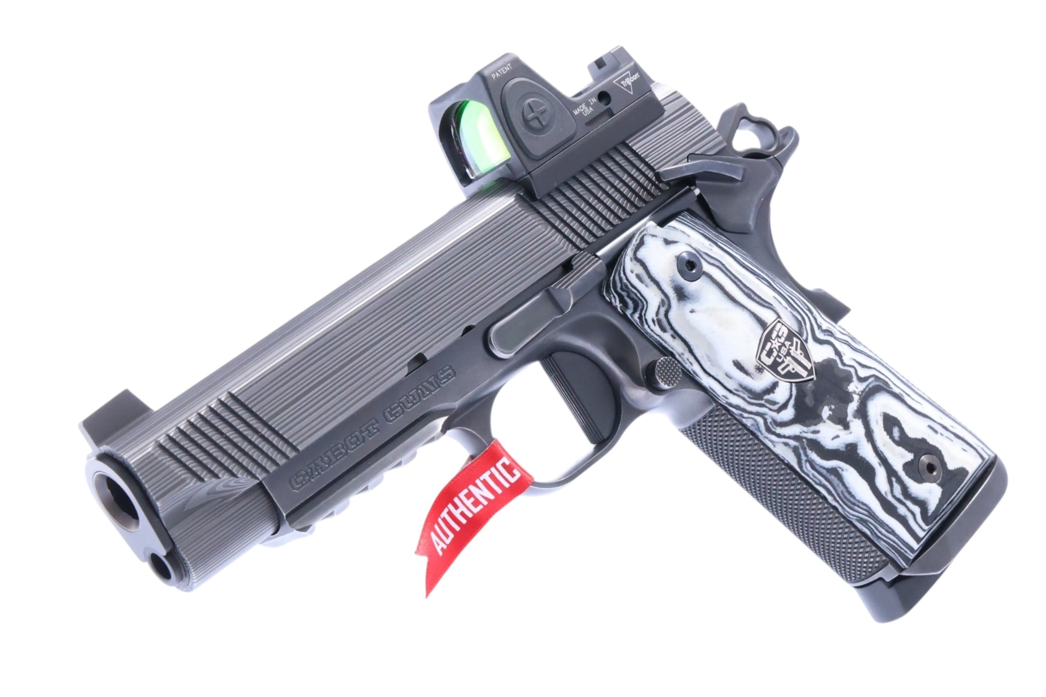 Cabot Guns Damascus Apocolypse Commander 45acp Zebra Carbon Fiber Grips - Image 3