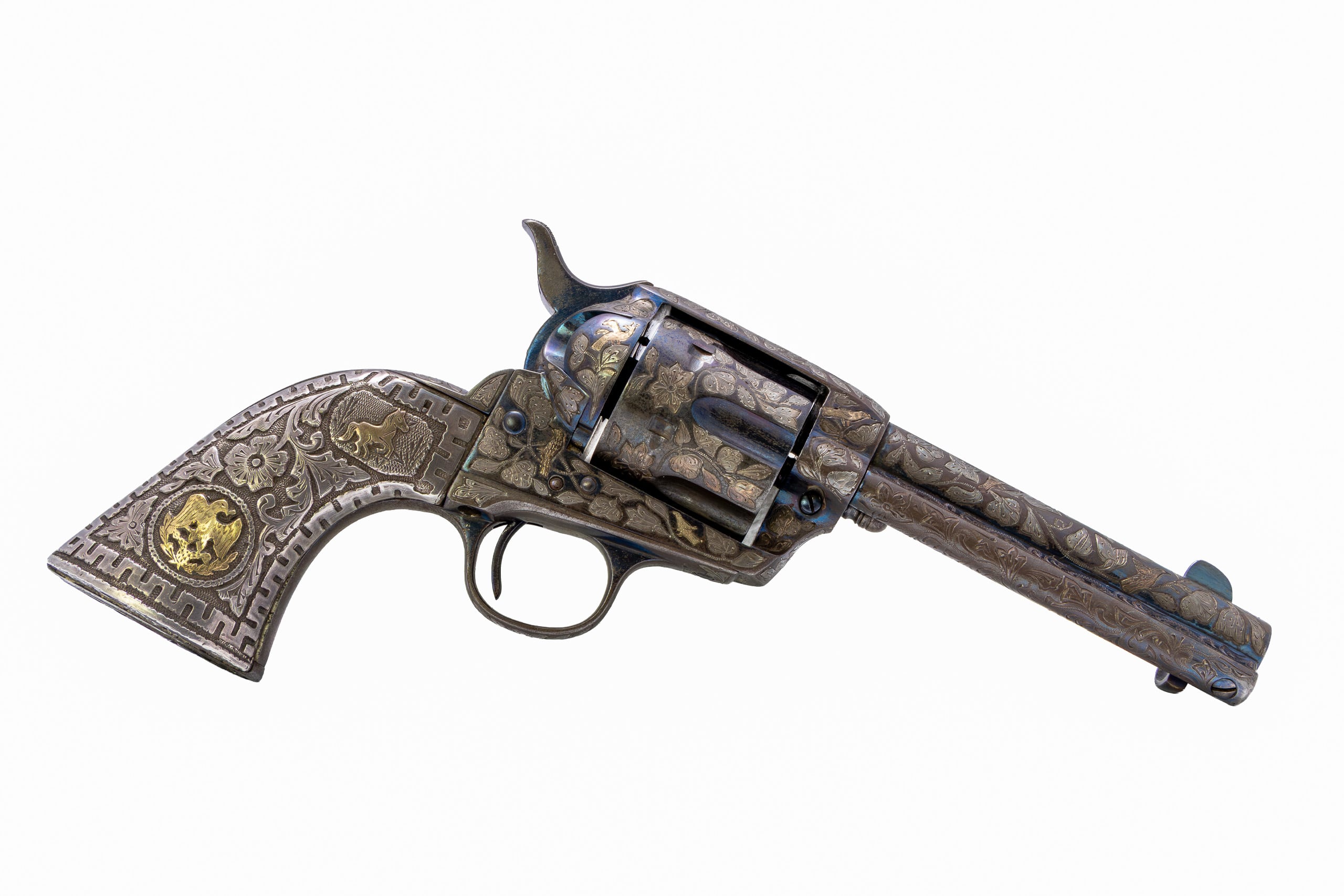 Pre-Revolution First Generation Mexican Charro/Tiffany Engraved Colt SAA 4.75" 45LC Set - Image 3