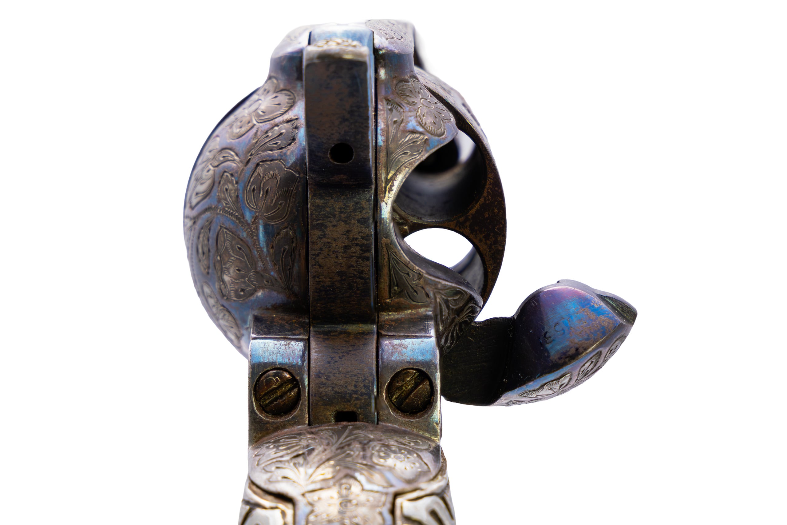 Pre-Revolution First Generation Mexican Charro/Tiffany Engraved Colt SAA 4.75" 45LC Set - Image 11
