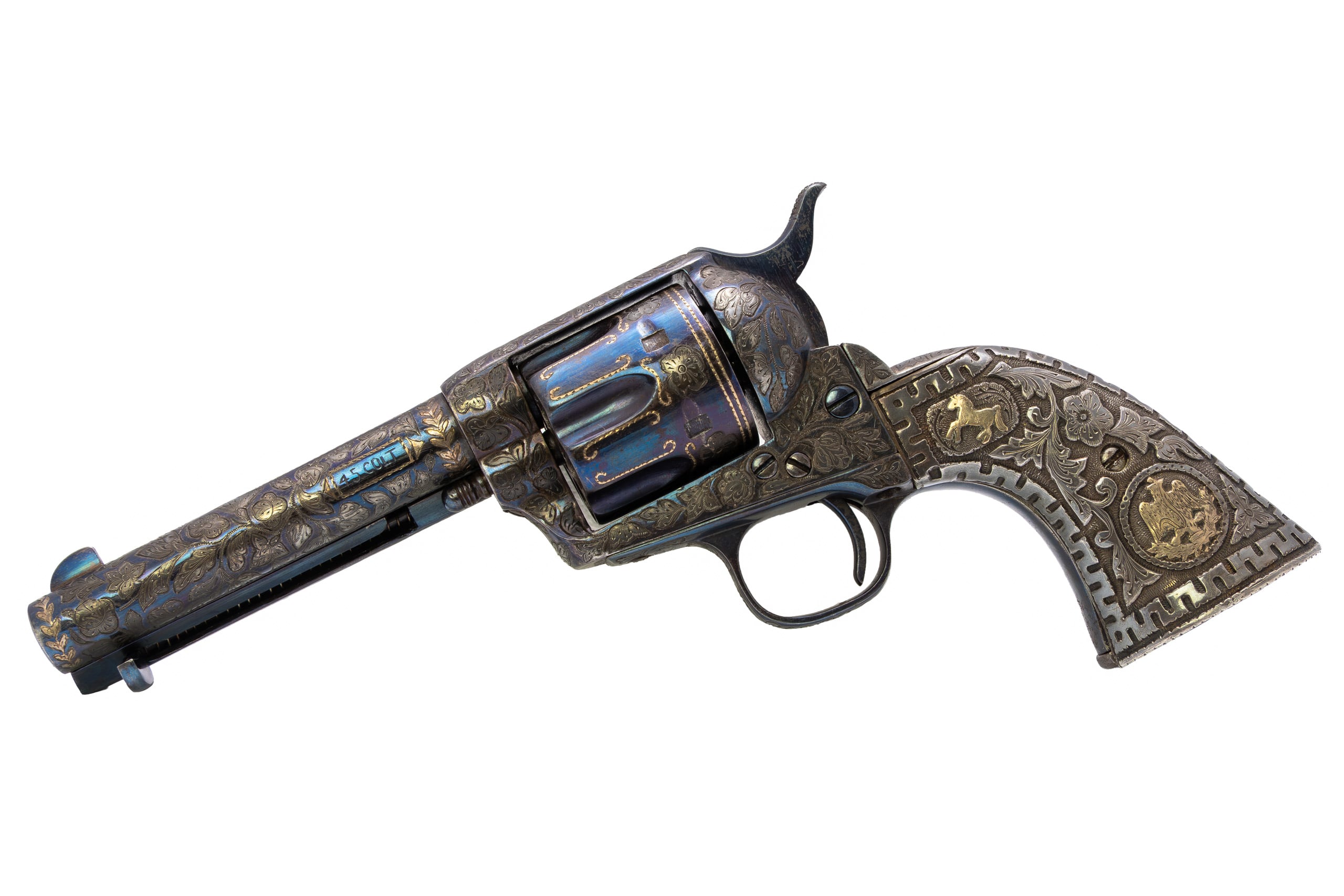 Pre-Revolution First Generation Mexican Charro/Tiffany Engraved Colt SAA 4.75" 45LC Set - Image 7