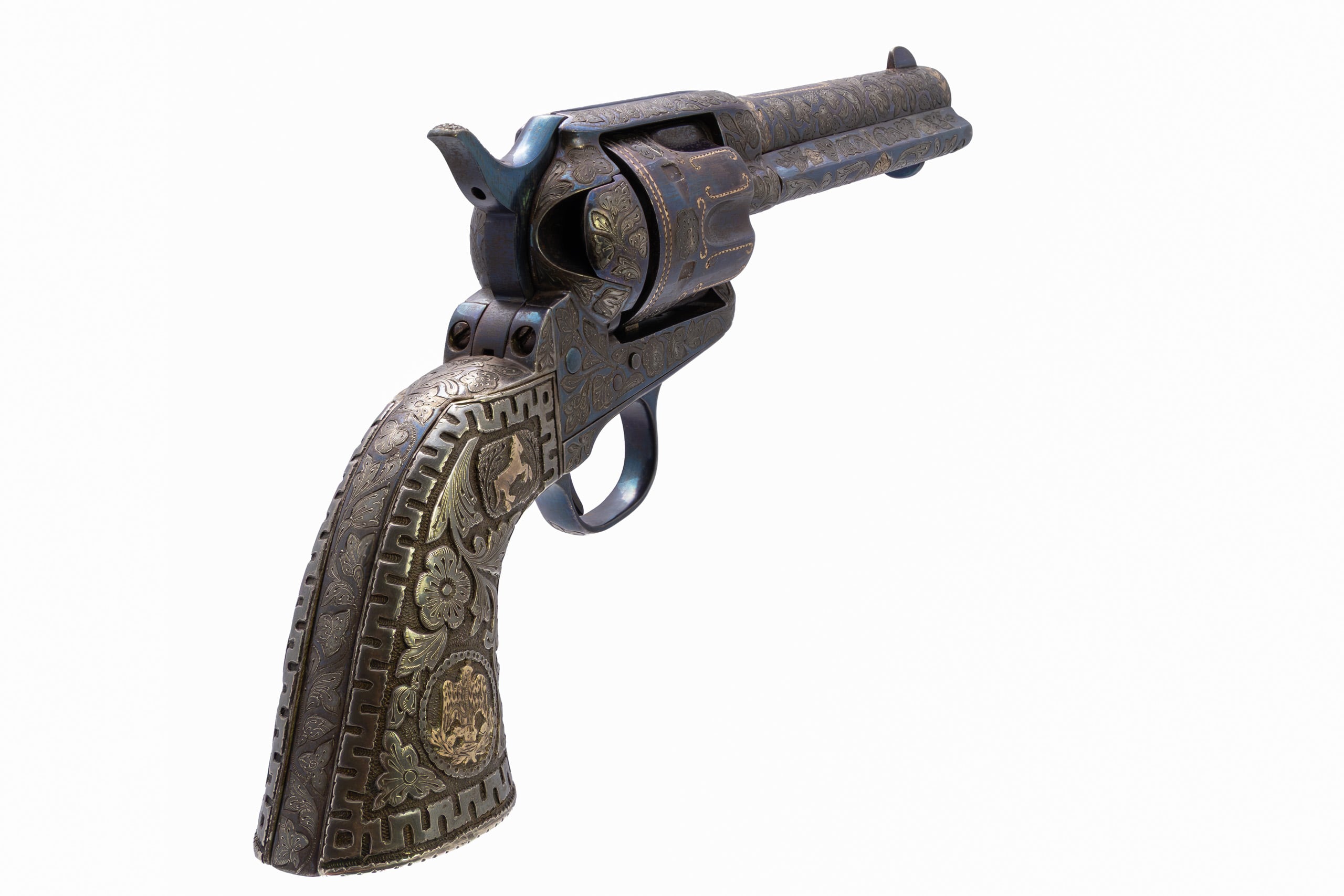 Pre-Revolution First Generation Mexican Charro/Tiffany Engraved Colt SAA 4.75" 45LC Set - Image 9