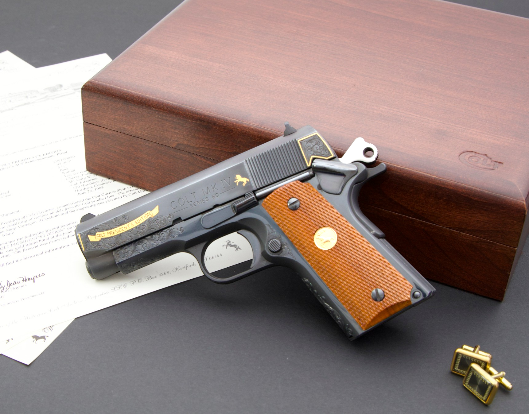 Colt President Gary W. French Custom Shop ONE of ONE Factory Engraved Steve Kamyk and Alvin A. White Colt 1911 - Image 3