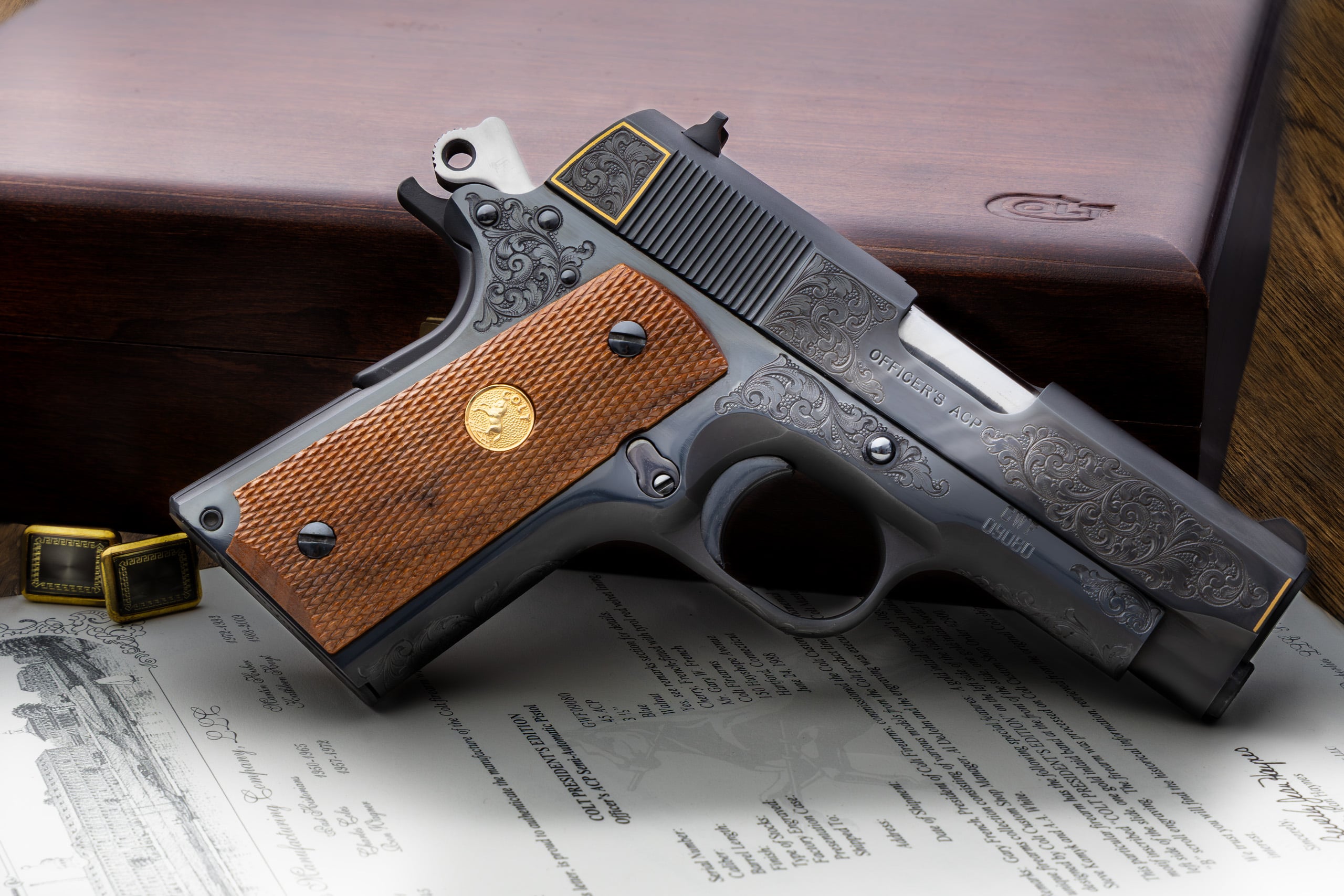 Colt President Gary W. French Custom Shop ONE of ONE Factory Engraved Steve Kamyk and Alvin A. White Colt 1911 - Image 2