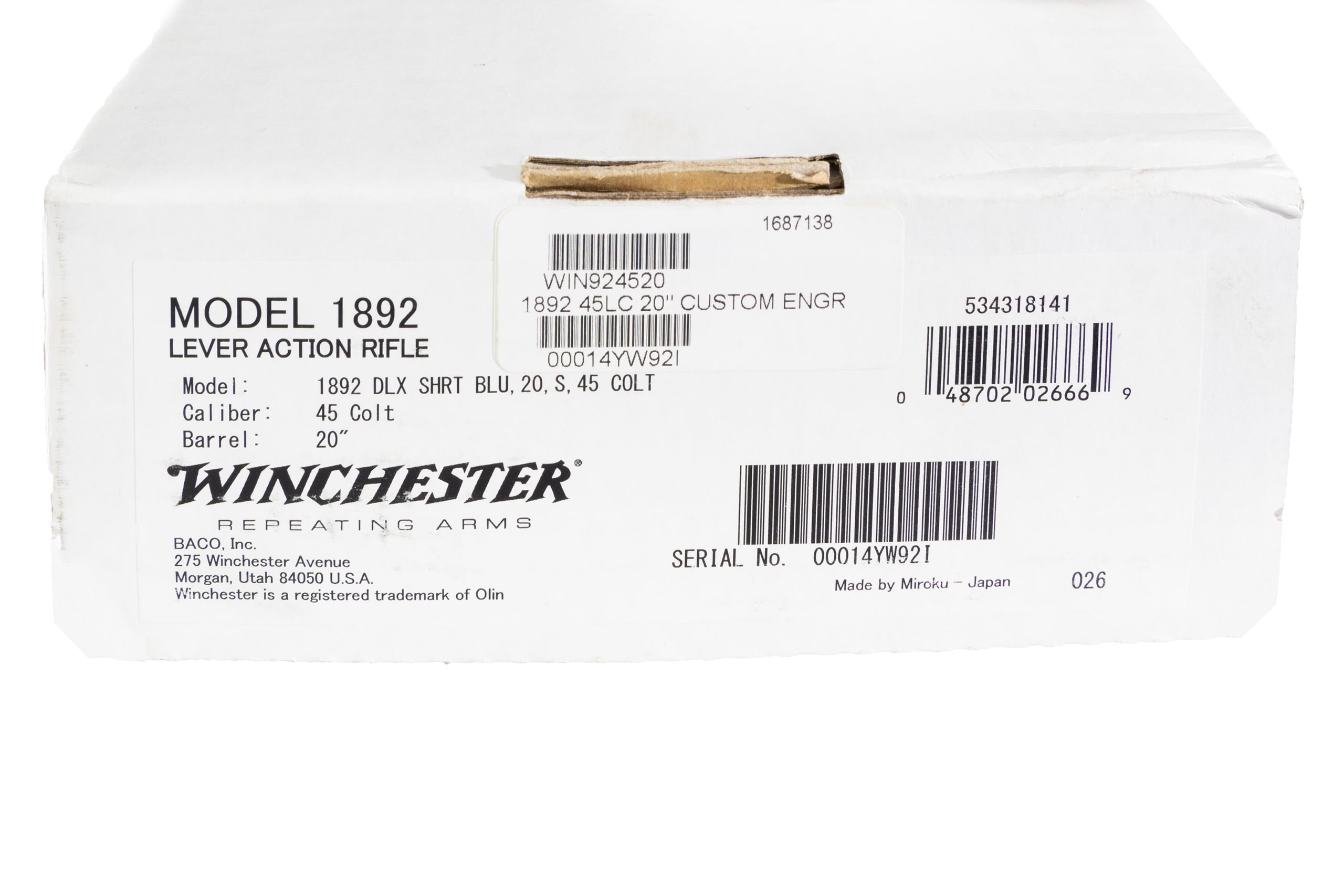 Winchester 1892 Deluxe 20" .45LC Hand Engraved Gold Inlay SERIAL #14 of 15 Every Made - Image 12