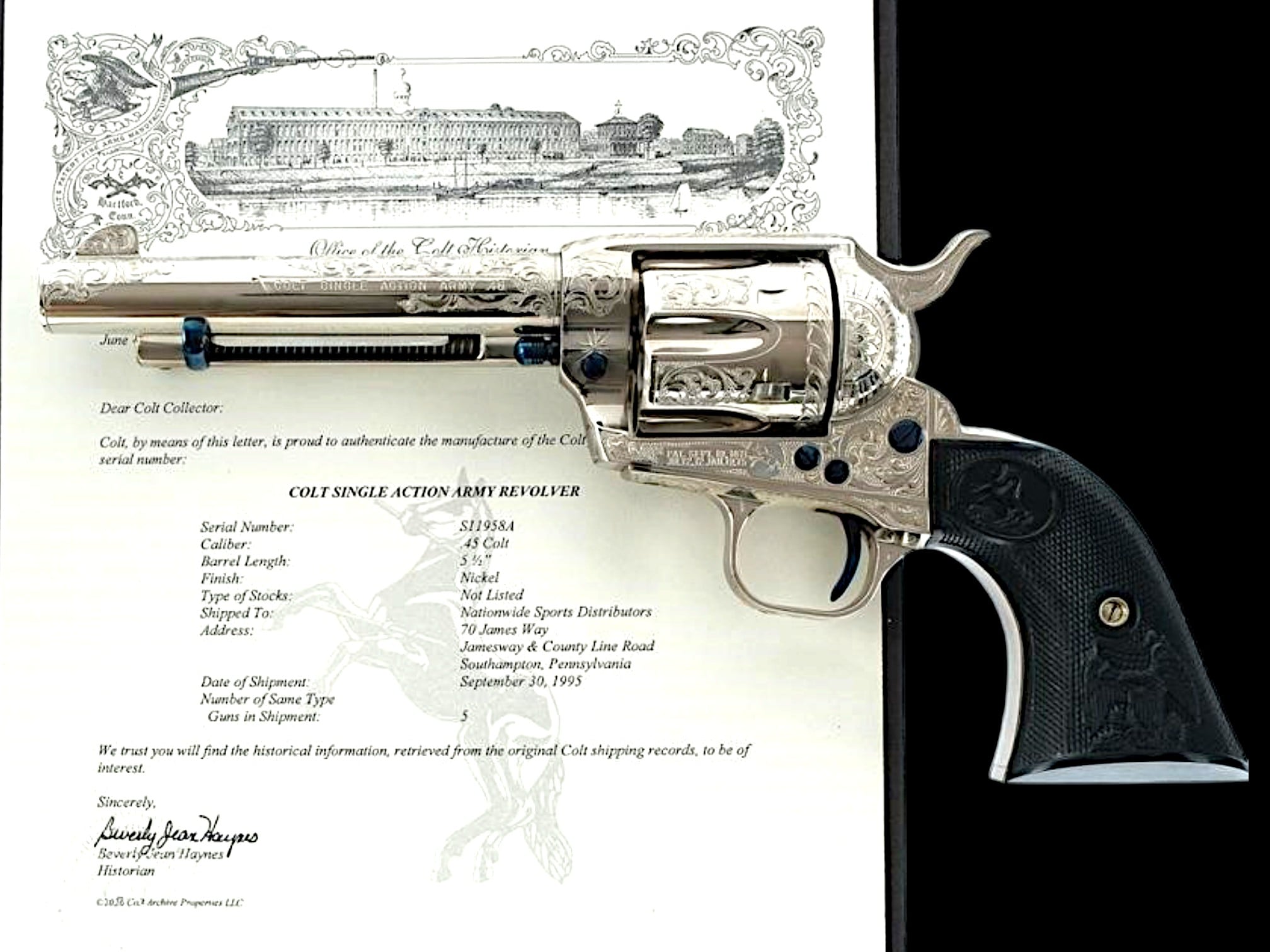 ENGRAVED COLT CUSTOM SHOP SINGLE ACTION ARMY THIRD GEN 5.5" 45LC
